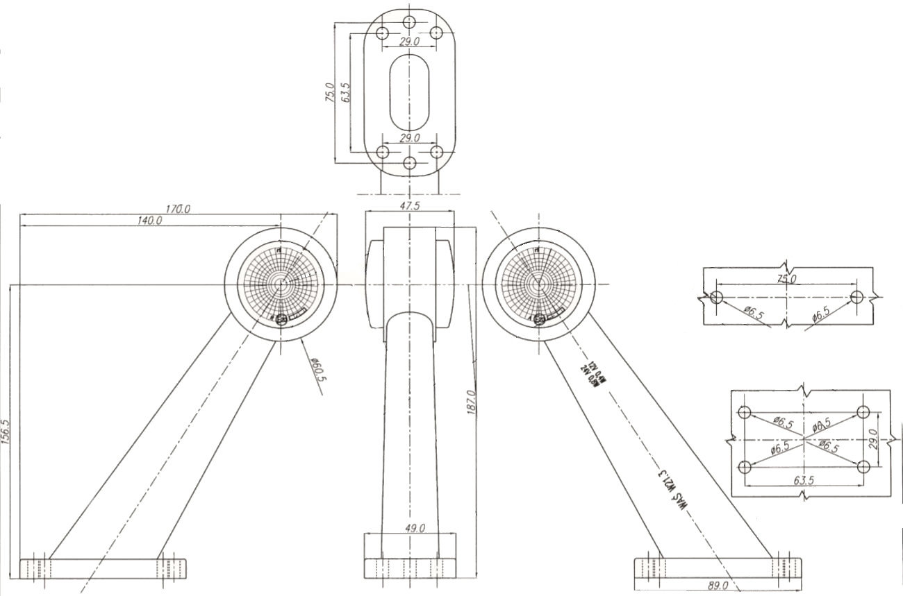 Svítilna doplňková obrysová LED WAS W21.3N/773P/I, 12-24V, pravá, neon ef.
