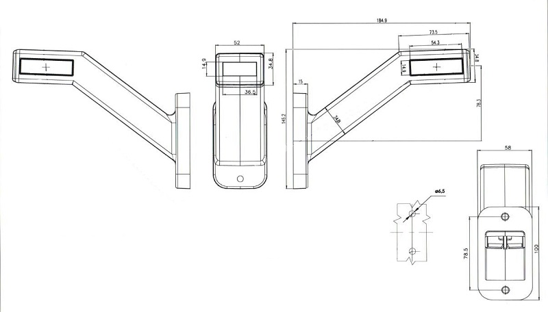 Svítilna doplňková obrysová LED WAS W168.4/1172, 12-24V, pravá, neon ef.