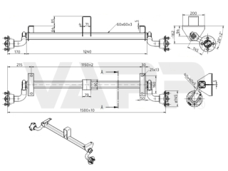 Náprava KNOTT VG 7 (750 kg) b=1150 mm, c=1580 mm, 100x4